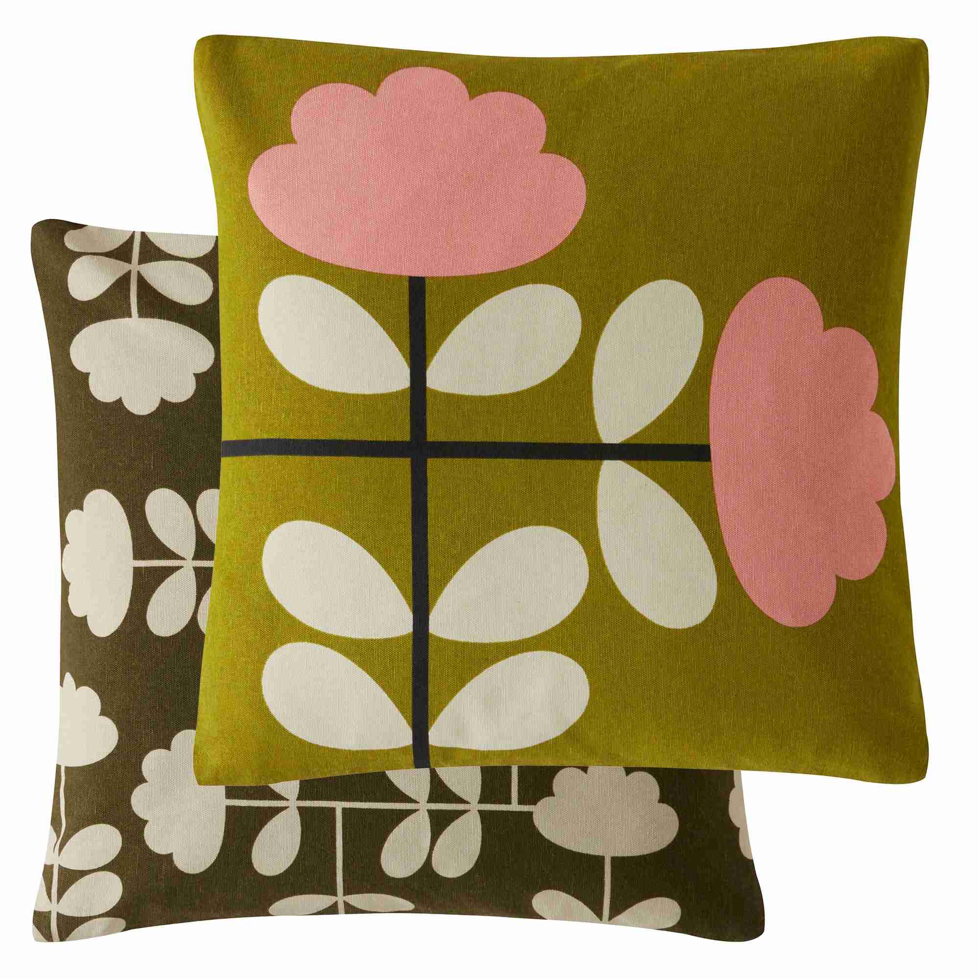 Cut Stem Cotton Cushion In Moss Pink By Orla Kiely